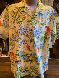 17. Authentic Hawaiian Shirt. Koi Fish Yellow. Made In Honolulu