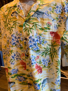 17. Authentic Hawaiian Shirt. Koi Fish Yellow. Made In Honolulu