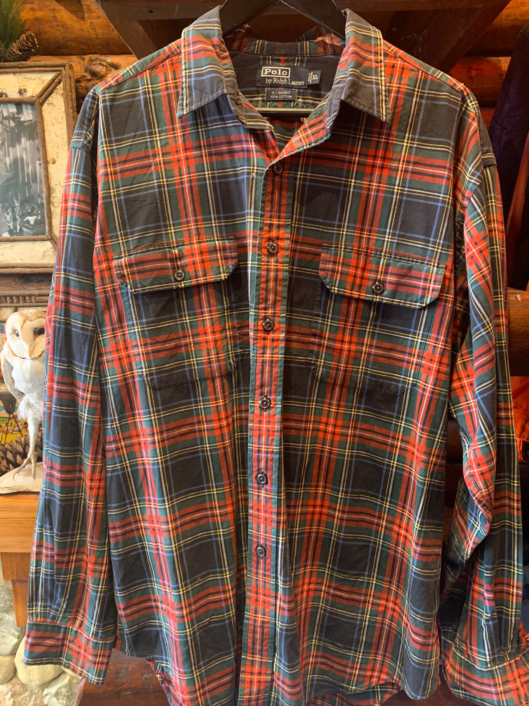 5. Vintage Ralph Lauren Red/Green/Navy G.I Shirt, XL