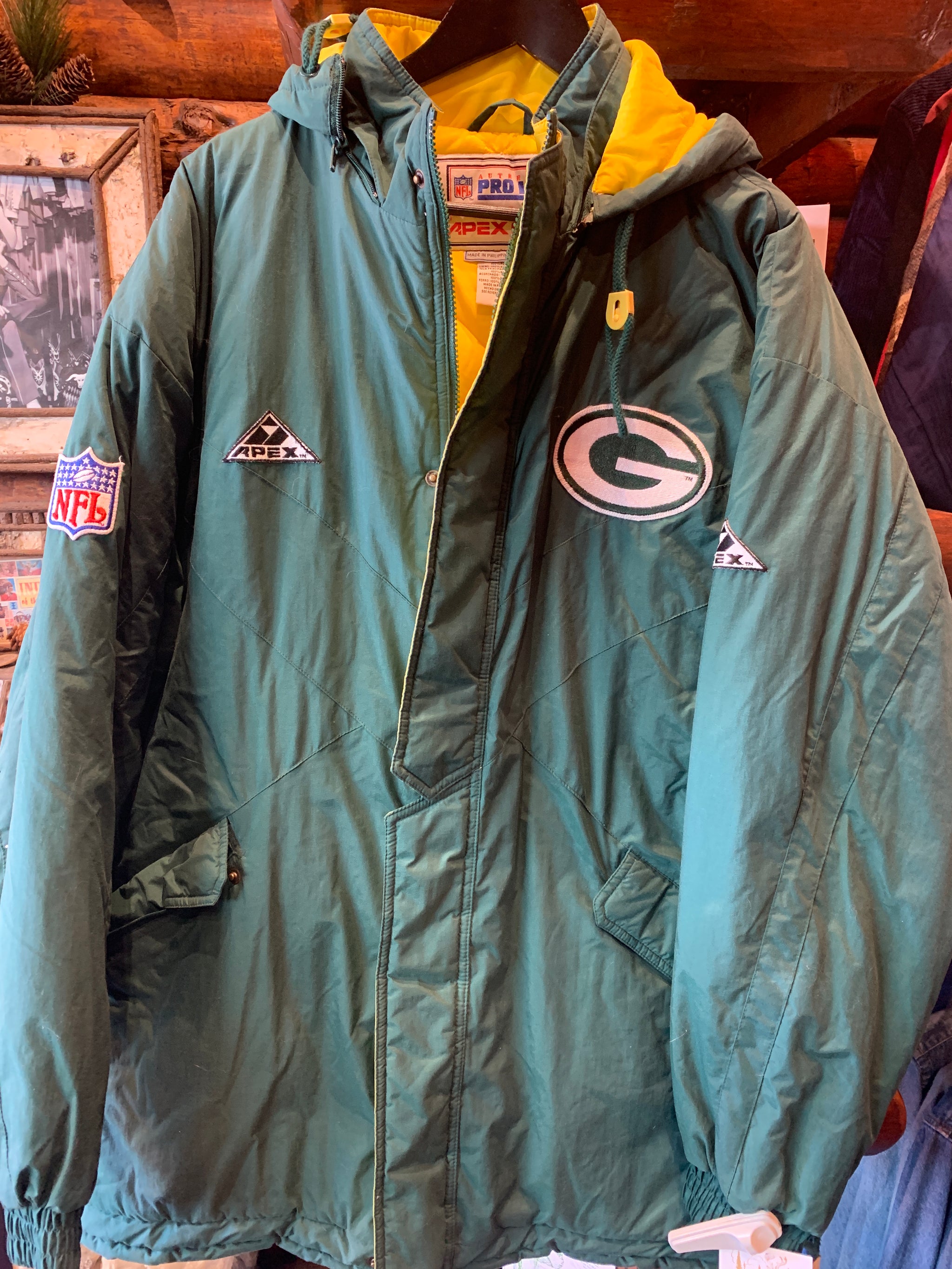 Green Bay Packers フード付きスタジャン　90s Mitchell & Ness Green Bay Packers Vintage Full Zip Jacket