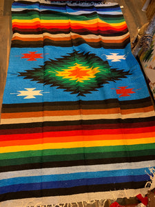 Fancy Mexican Blanket 7. Bright Blue / green /  yellow