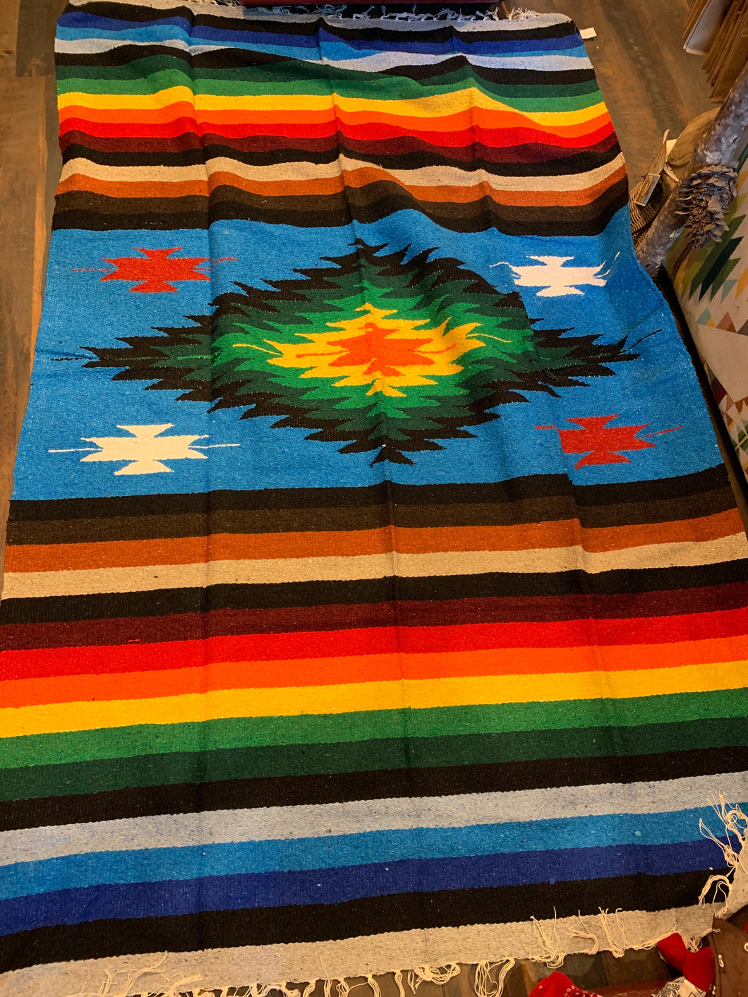 Fancy Mexican Blanket 7. Bright Blue / green /  yellow