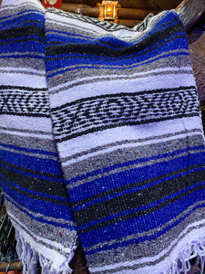 Extra Large. Authentic Mexican Blanket. Imported from Mexico. Boyscout Blue