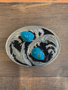 Belt Buckle - Feathers & Turquoise Coloured Swirl