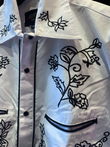 Red Star Rodeo White & Black Flower Embroidery Western Shirt