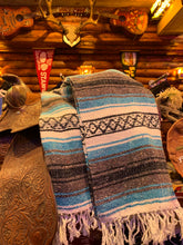 Load image into Gallery viewer, Extra Large. Authentic Mexican Falza Blanket. Imported from Mexico. Teal Blue.
