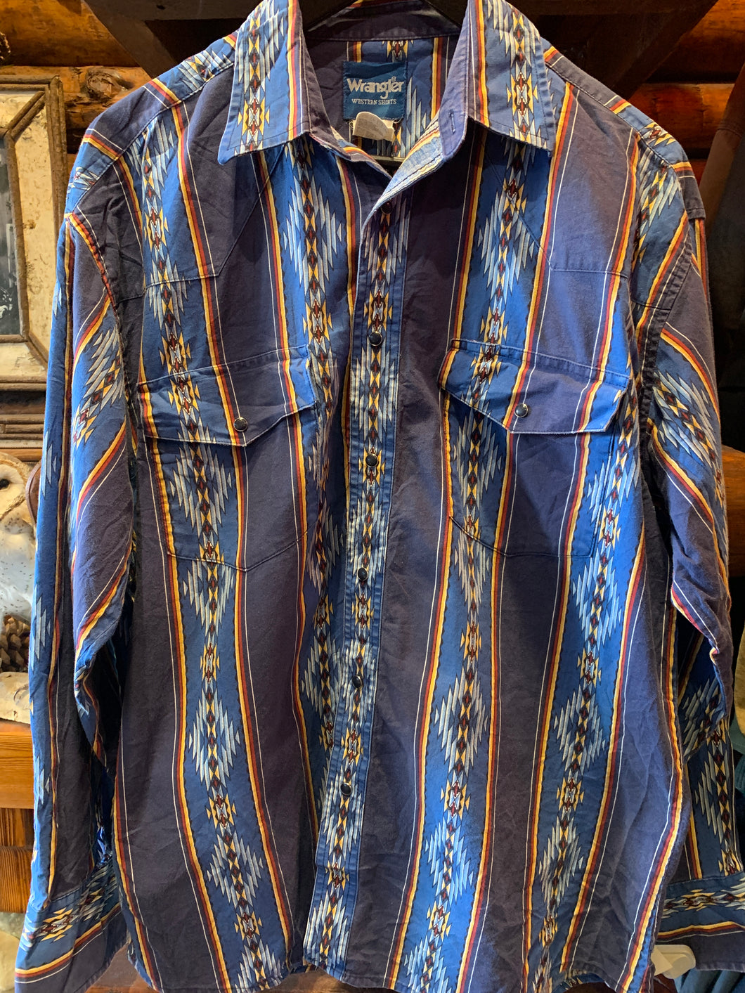 Vintage Wrangler Blue Diamond Aztec Western Shirt, Medium