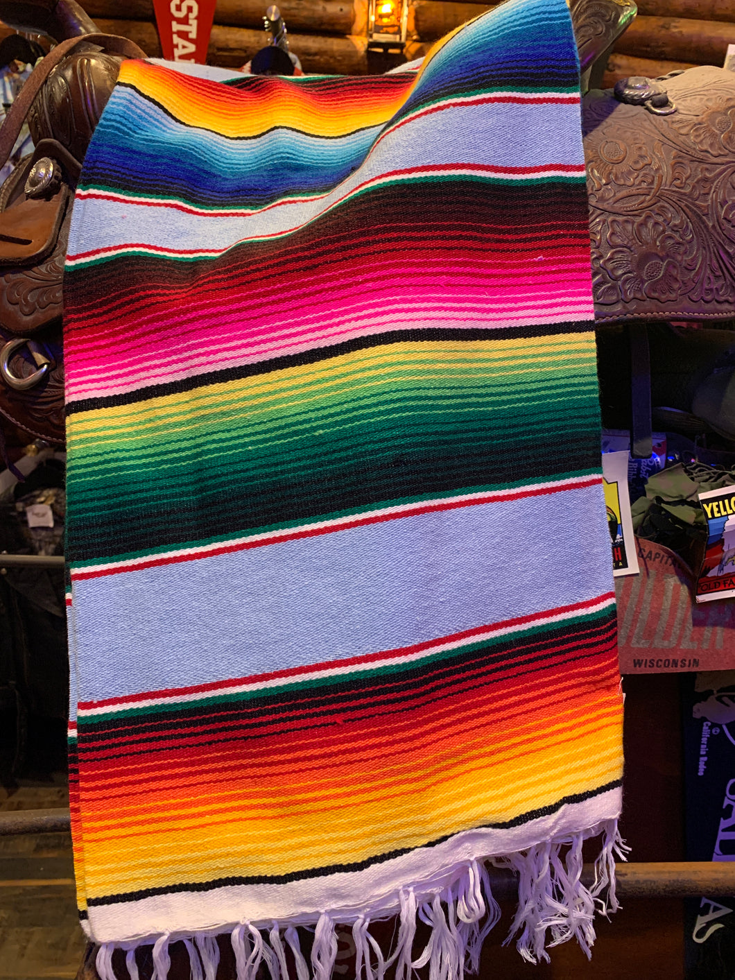 Mexican Serape Blanket 17. Light Baby Blue