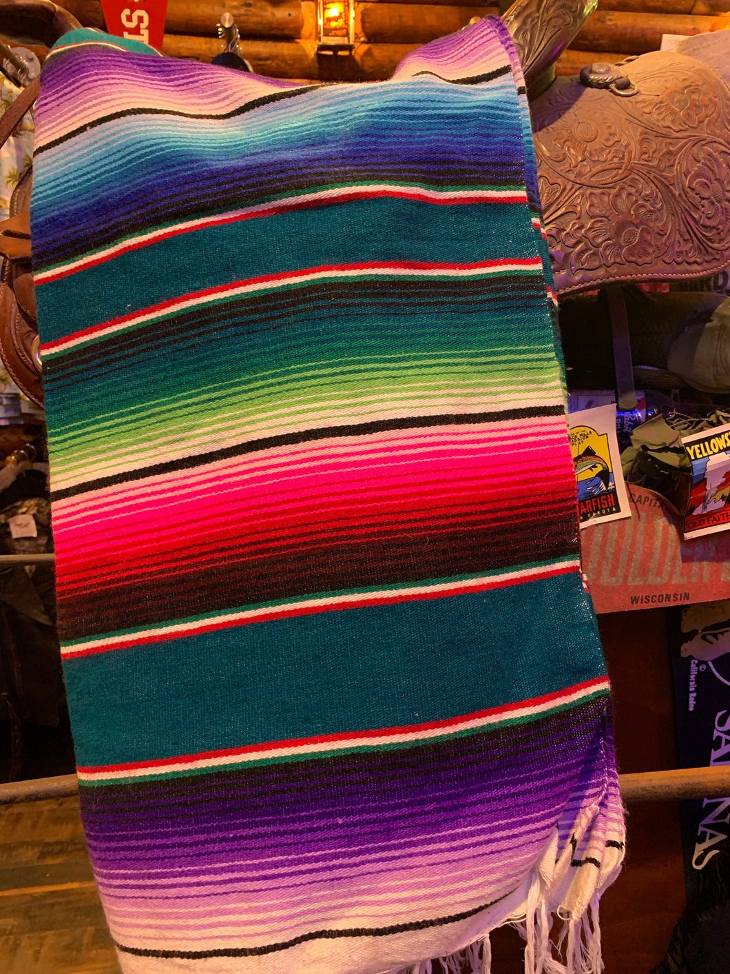 Mexican Serape Blanket 5. Dark Green