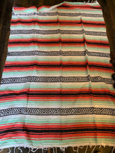 Load image into Gallery viewer, Extra Large. Authentic Mexican Falza Blanket. Made in Mexico. Deep Coral &amp; Mint
