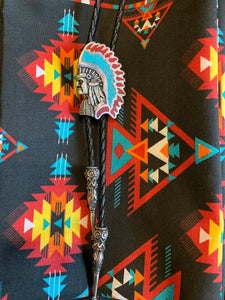 BT267 Indian Chief Bolo Tie Inlaid with Silver Tips. USA Import