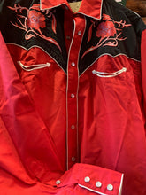 Load image into Gallery viewer, Red &amp; Black Yoke Floral Western Shirt, Washington
