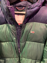 Load image into Gallery viewer, Vintage Tommy Hilfiger Jacket 13. Feather Down Green &amp; Navy Hood. MED. FREE POST
