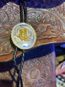 Large Silver & Gold Circle Cowboy Boots Bolo