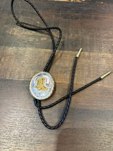 Load image into Gallery viewer, Large Silver &amp; Gold Circle Cowboy Boots Bolo
