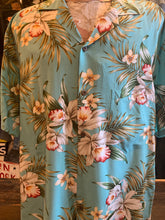 Load image into Gallery viewer, 20. Turquoise Orchard Rayon Silky Hawaiian Shirt. Imported from Honolulu
